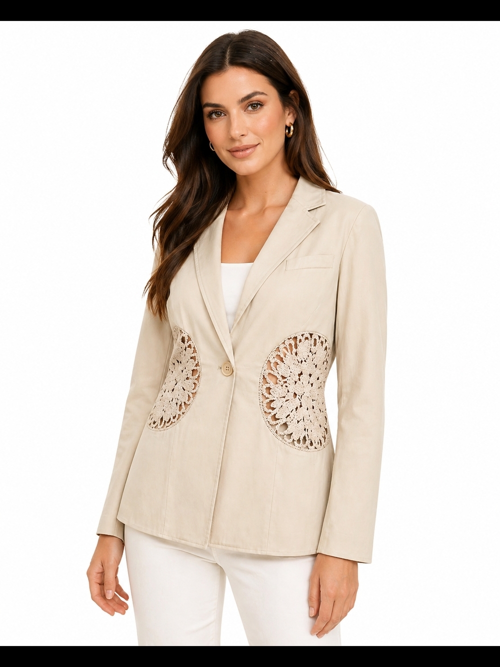 Etcetera Beige Blazer with Crochet Details - Women's Jacket